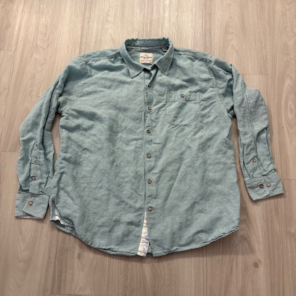 Tommy Bahama Jeans Mens Shirt Linen Tencel Blend Striped Button Down Blue XL